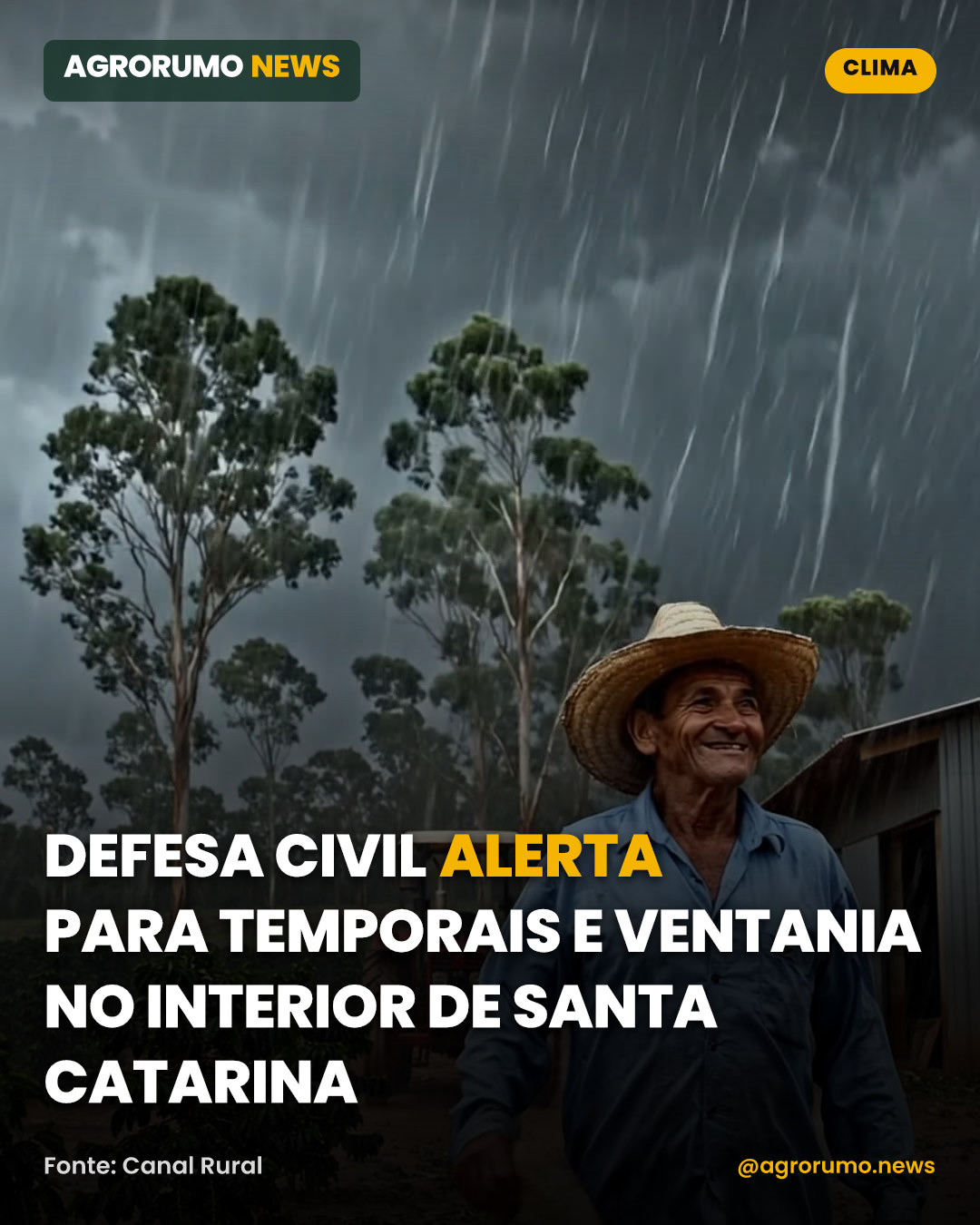 Defesa Civil alerta para temporais e ventania no interior de Santa Catarina