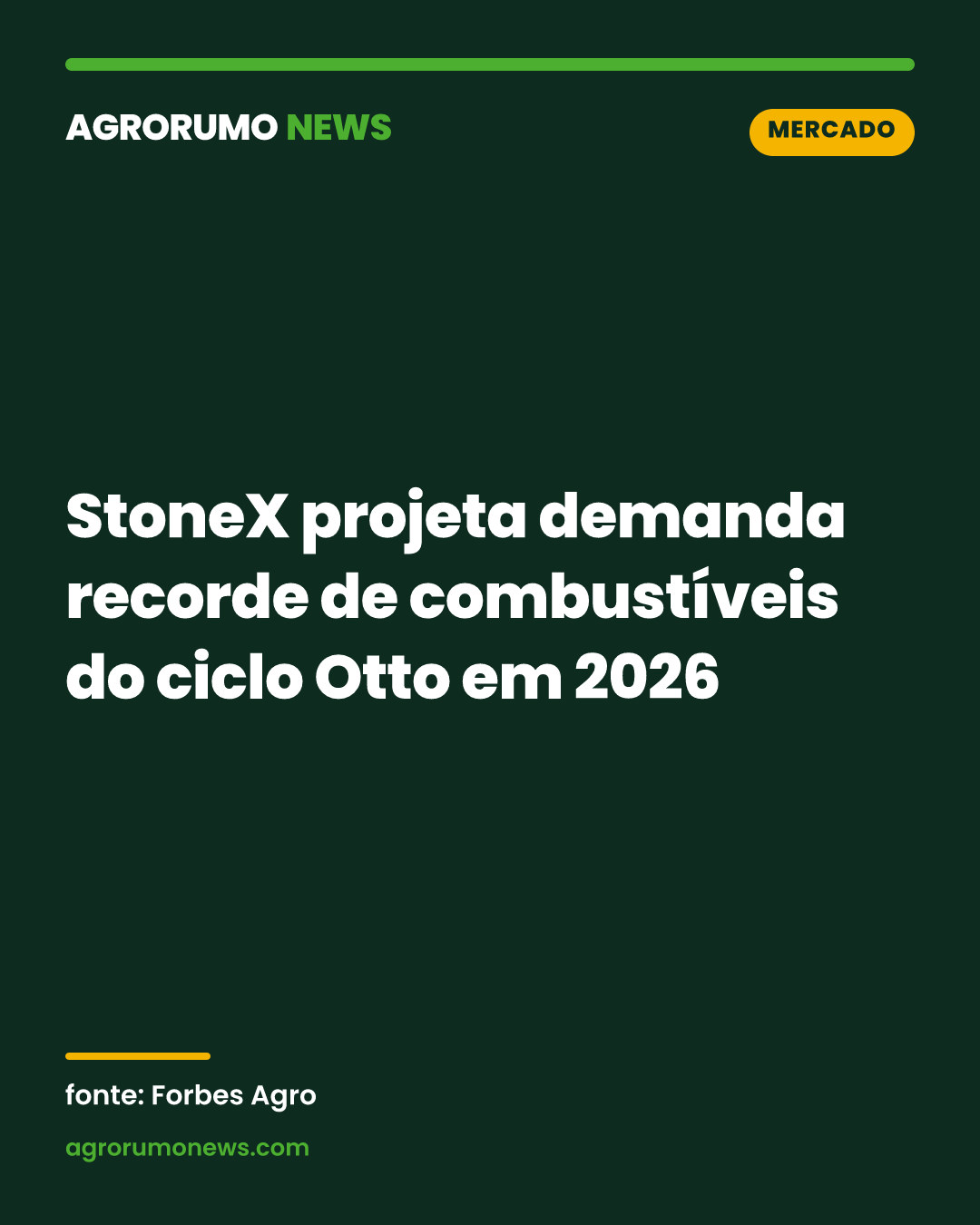 StoneX projeta demanda recorde de combustíveis do ciclo Otto em 2026