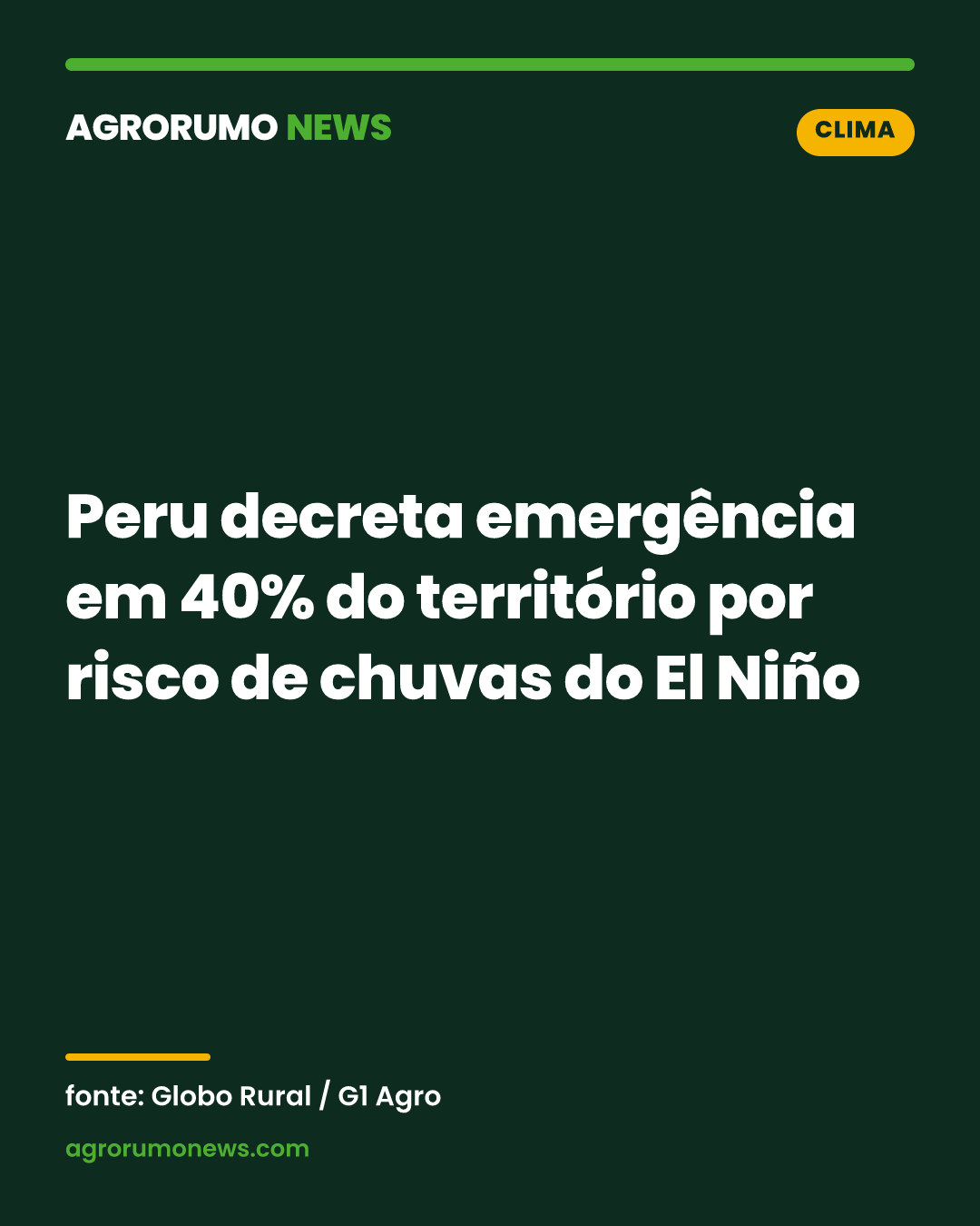 Peru decreta emergência em 40% do território por risco de chuvas do El Niño