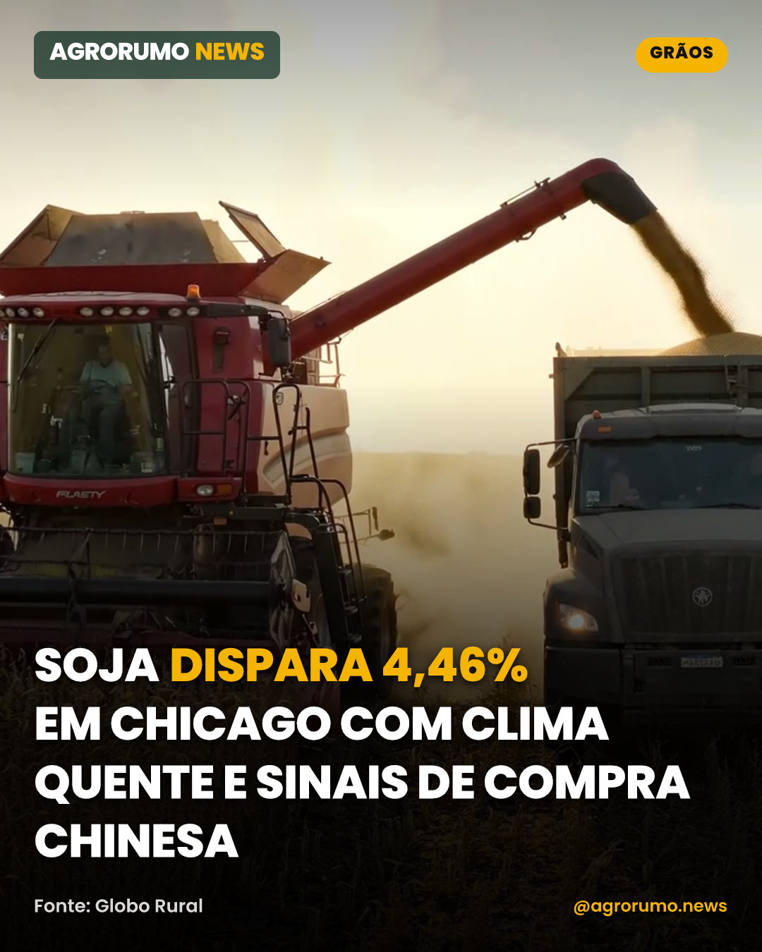 Soja dispara 4,46% em Chicago com clima quente e sinais de compra chinesa