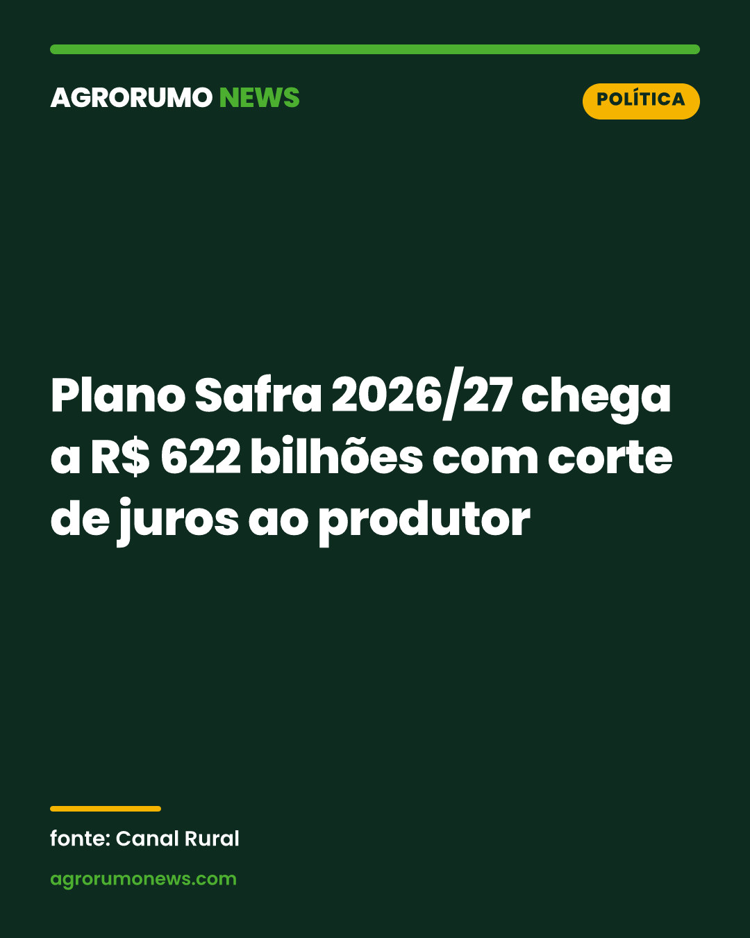 Plano Safra 2026/27 chega a R$ 622 bilhões com corte de juros ao produtor