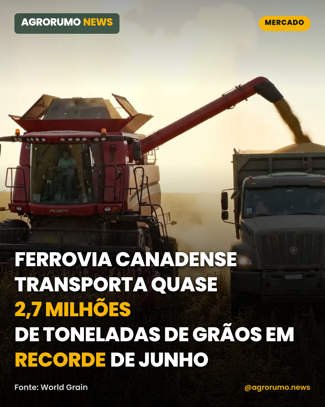Ferrovia canadense transporta quase 2,7 milhões de toneladas de grãos em recorde de junho