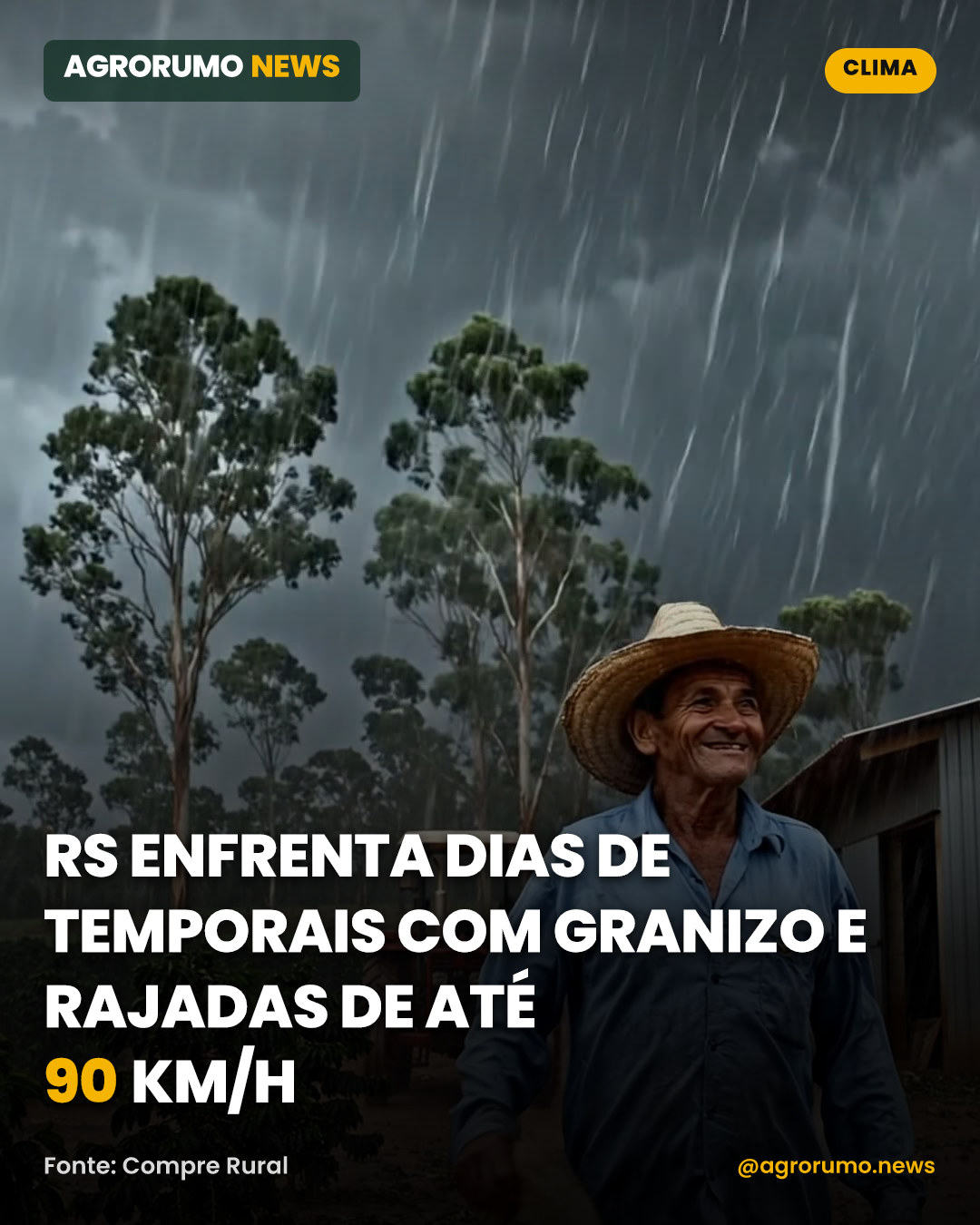 RS enfrenta dias de temporais com granizo e rajadas de até 90 km/h