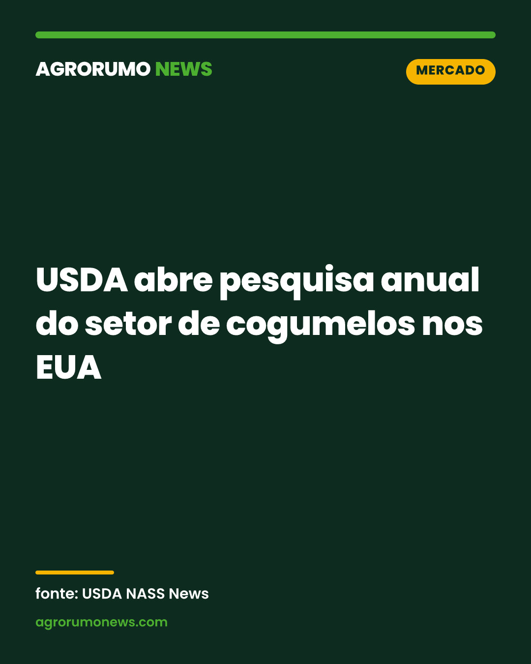 USDA abre pesquisa anual do setor de cogumelos nos EUA