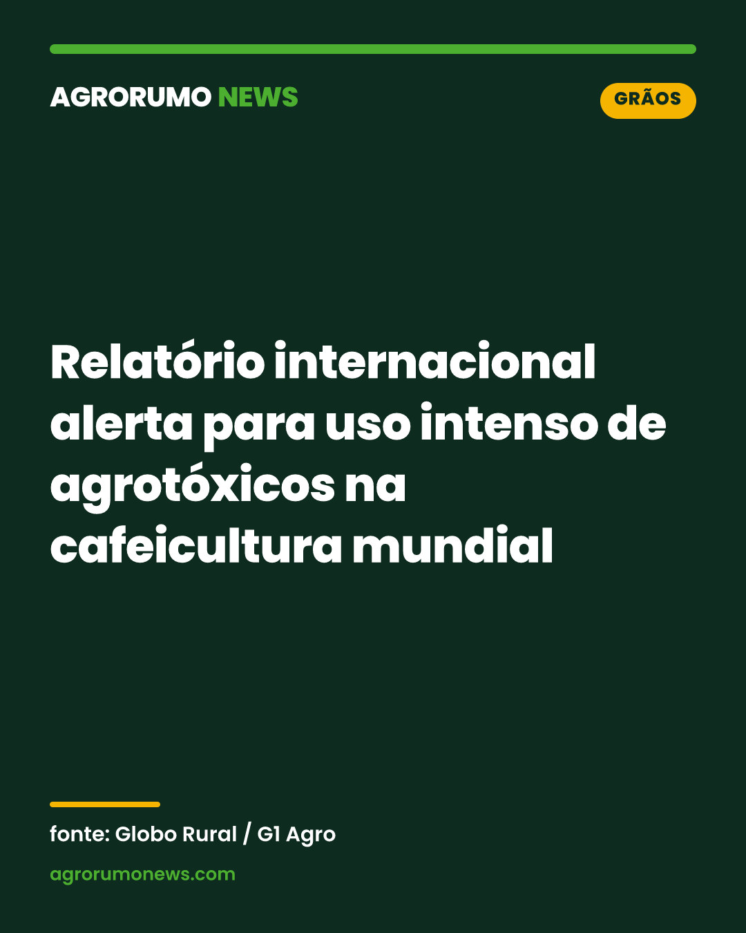Relatório internacional alerta para uso intenso de agrotóxicos na cafeicultura mundial