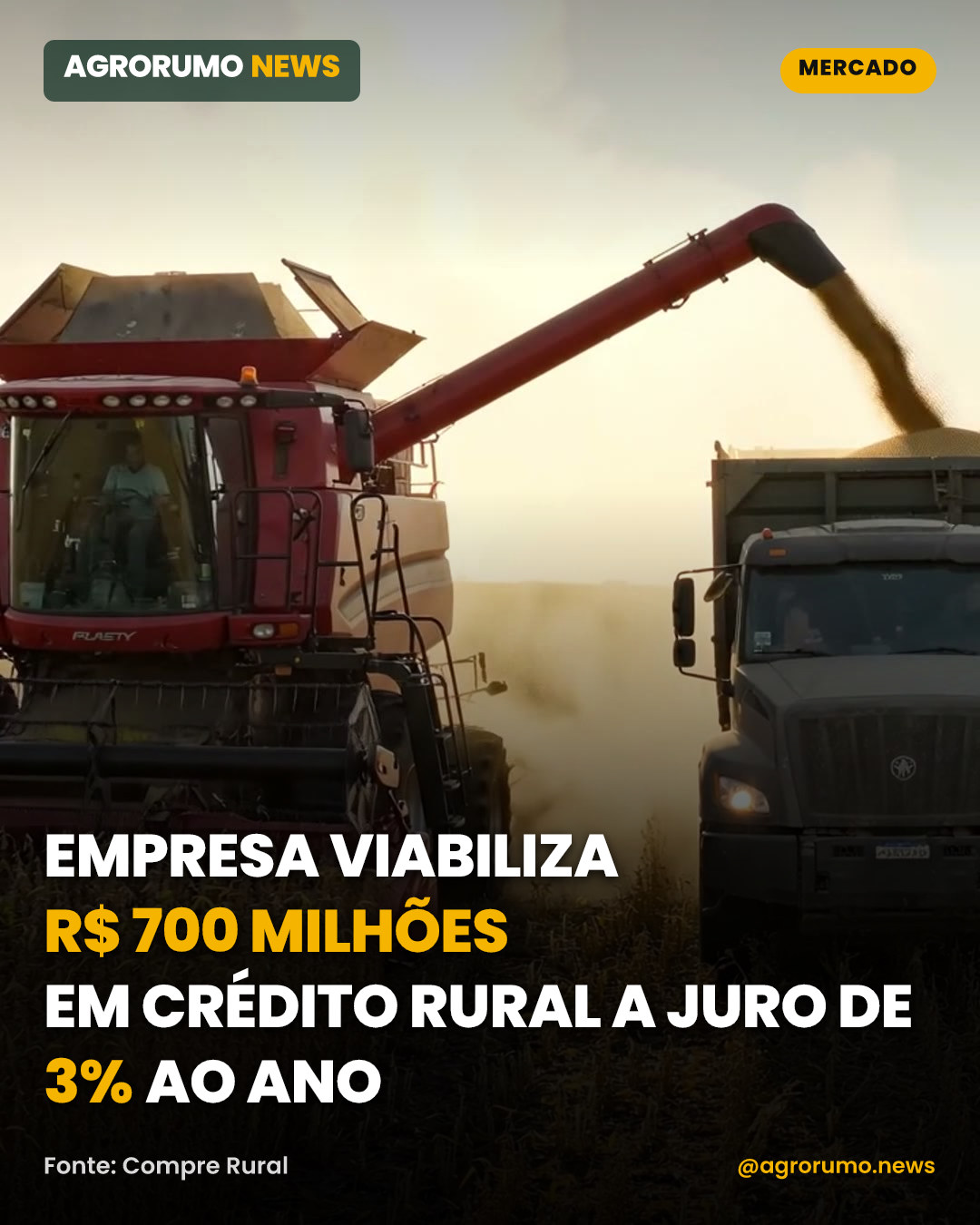 Empresa viabiliza R$ 700 milhões em crédito rural a juro de 3% ao ano