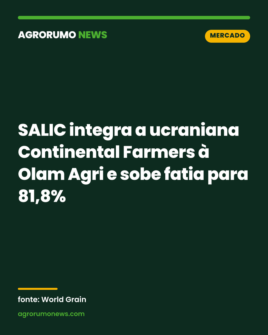 SALIC integra a ucraniana Continental Farmers à Olam Agri e sobe fatia para 81,8%