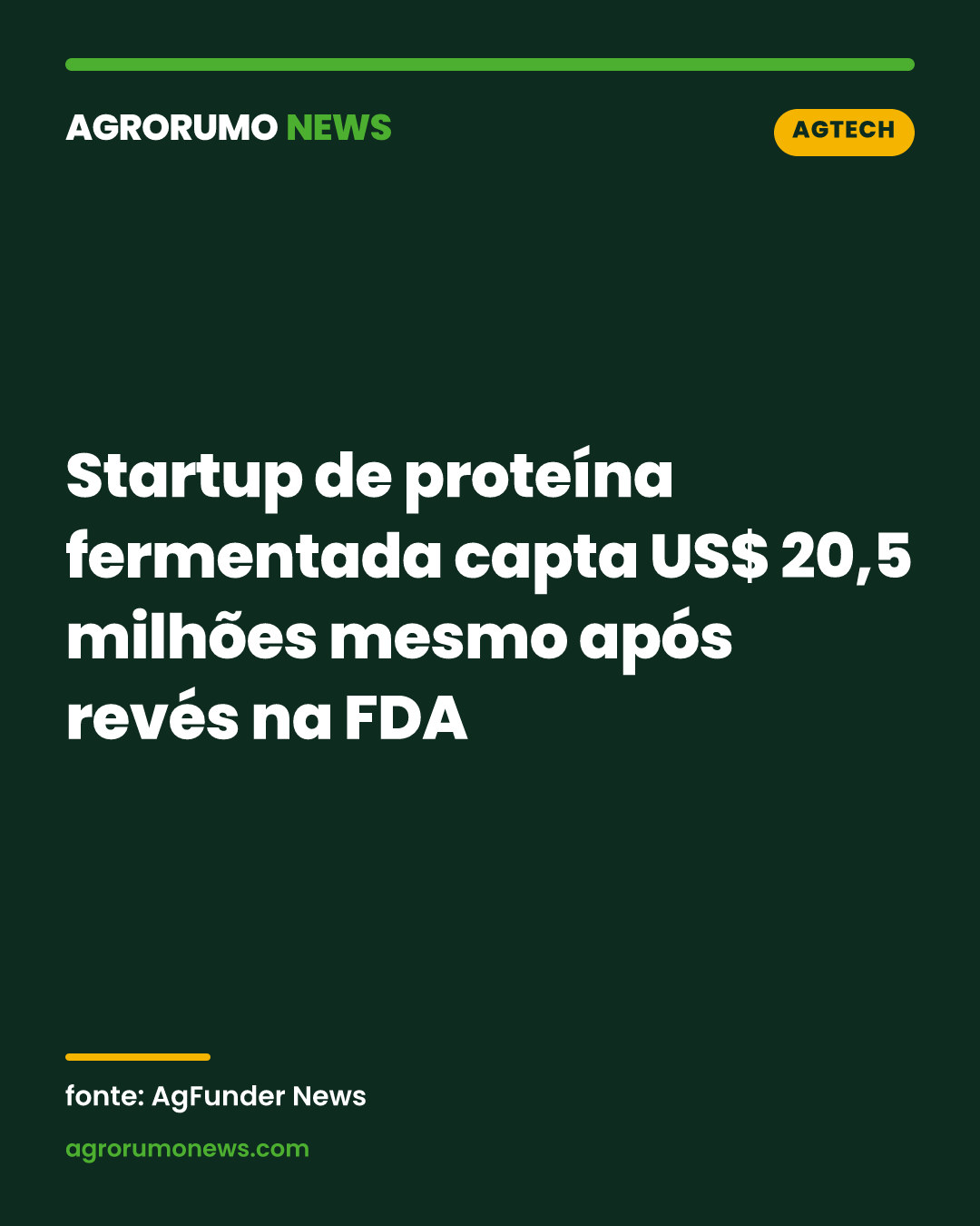 Startup de proteína fermentada capta US$ 20,5 milhões mesmo após revés na FDA
