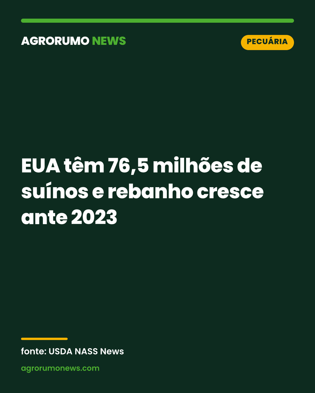 EUA têm 76,5 milhões de suínos e rebanho cresce ante 2023