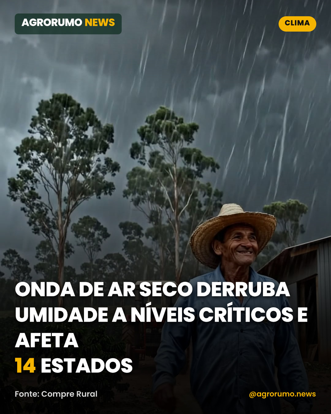 Onda de ar seco derruba umidade a níveis críticos e afeta 14 estados