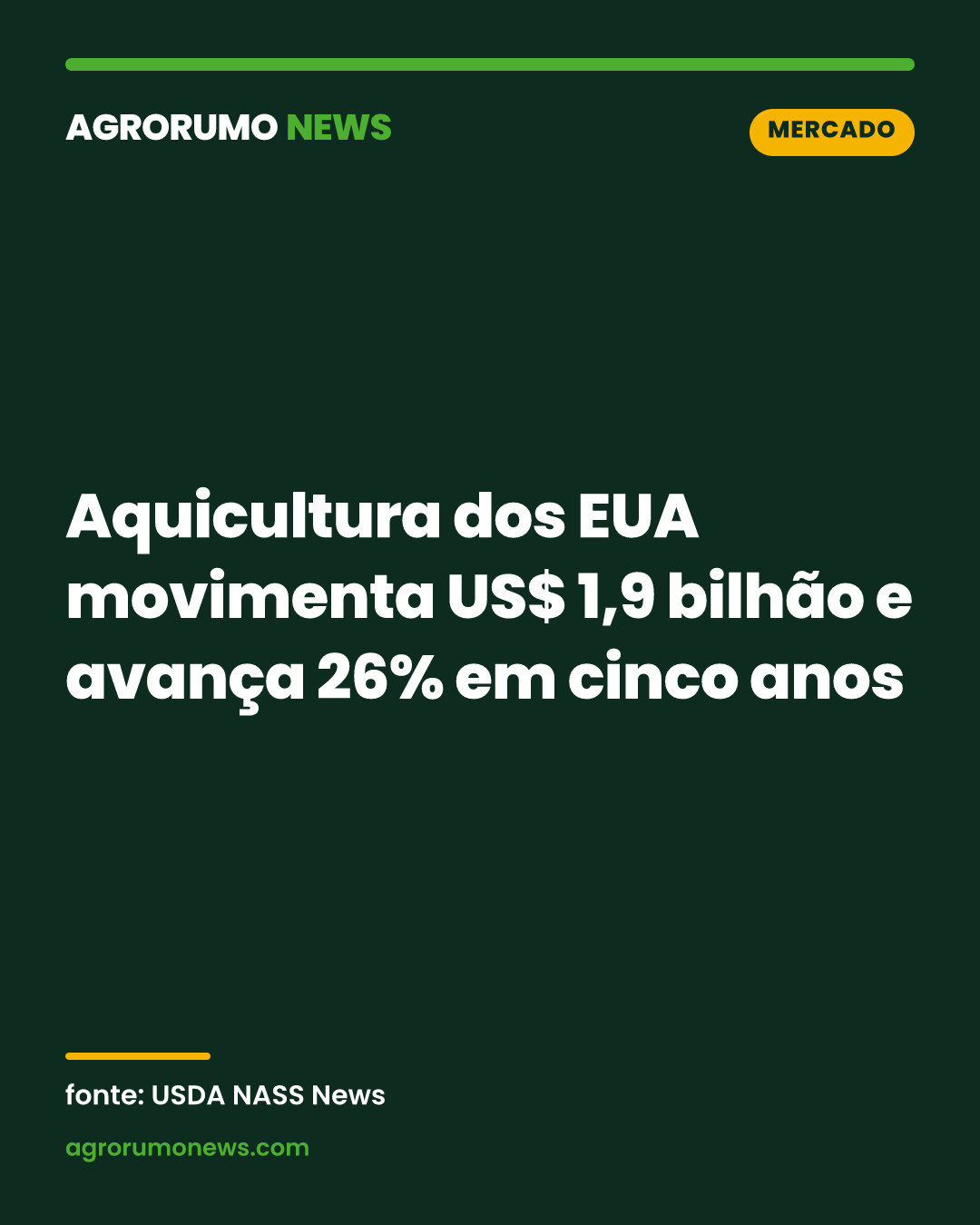 Aquicultura dos EUA movimenta US$ 1,9 bilhão e avança 26% em cinco anos