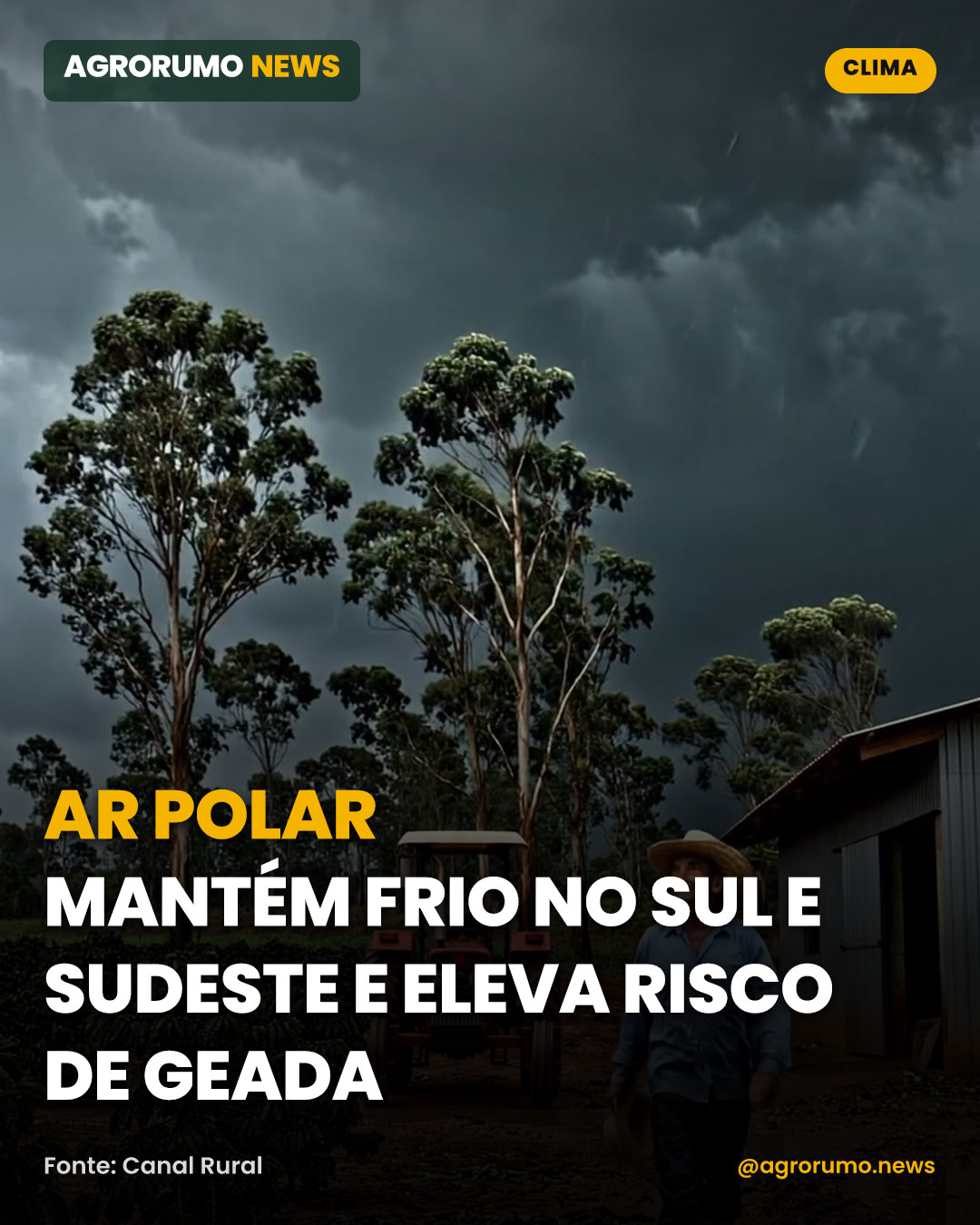 Ar polar mantém frio no Sul e Sudeste e eleva risco de geada