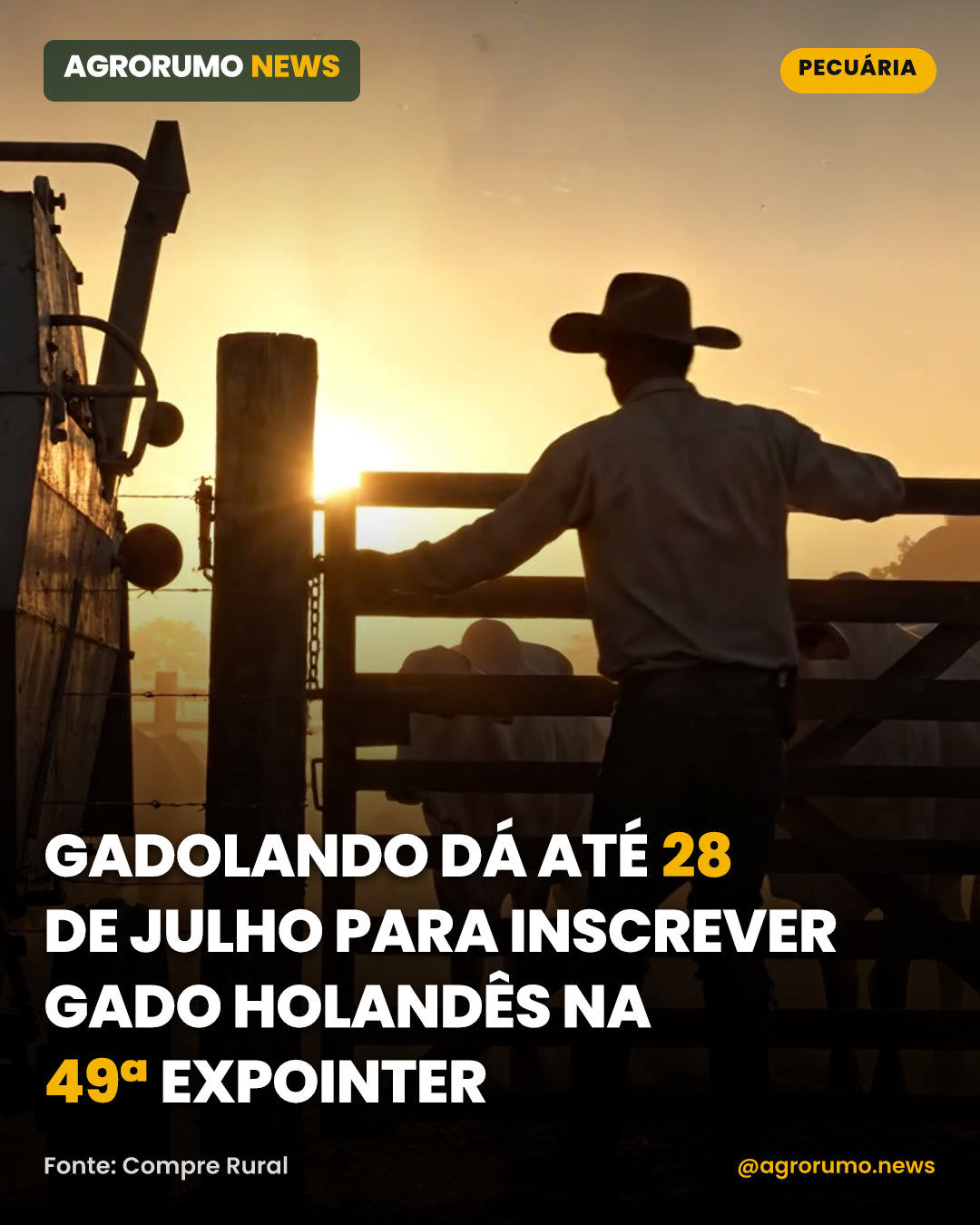 Gadolando dá até 28 de julho para inscrever gado holandês na 49ª Expointer