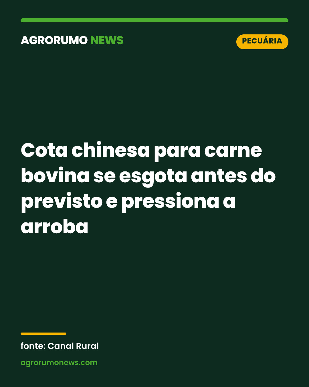 Cota chinesa para carne bovina se esgota antes do previsto e pressiona a arroba