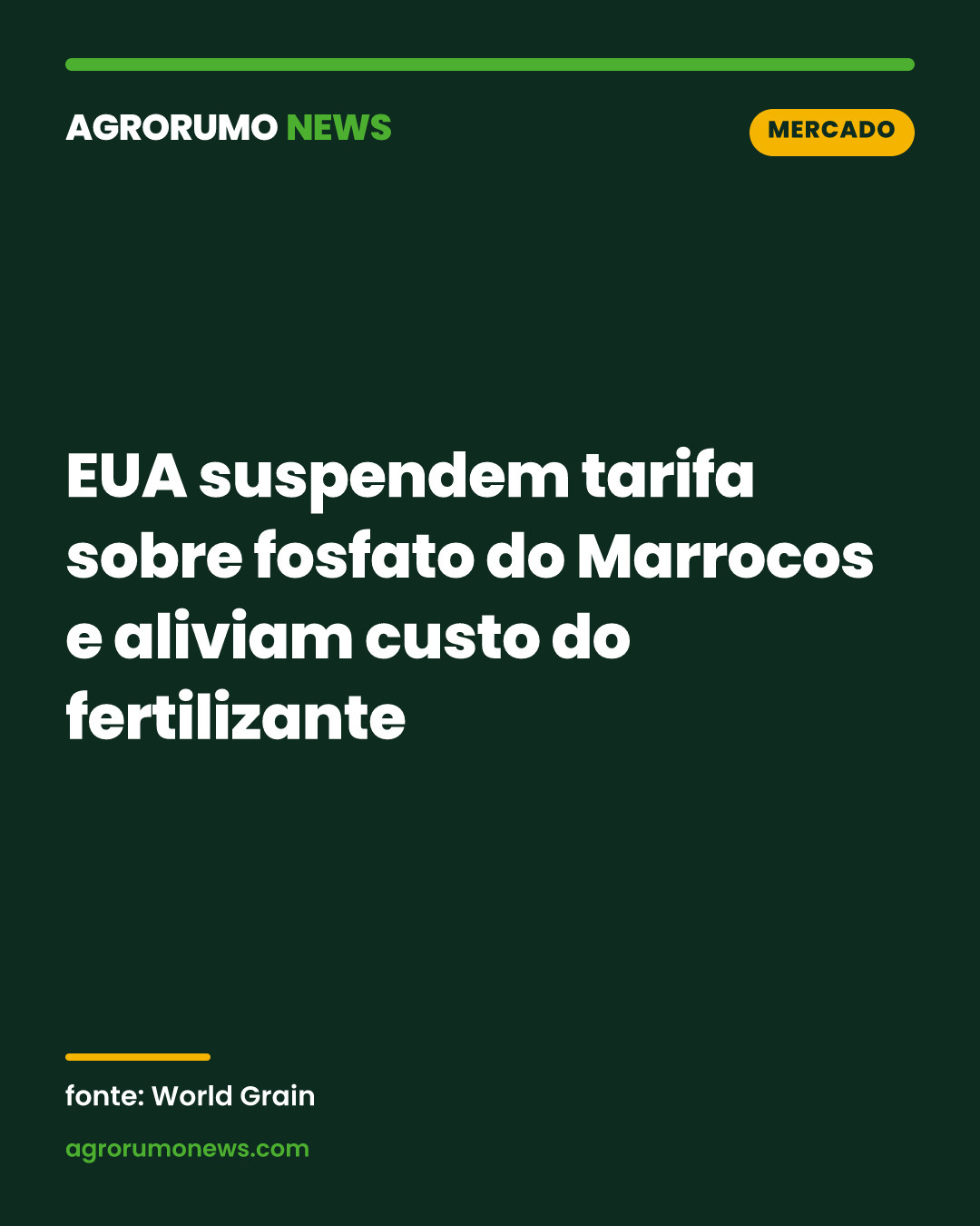 EUA suspendem tarifa sobre fosfato do Marrocos e aliviam custo do fertilizante