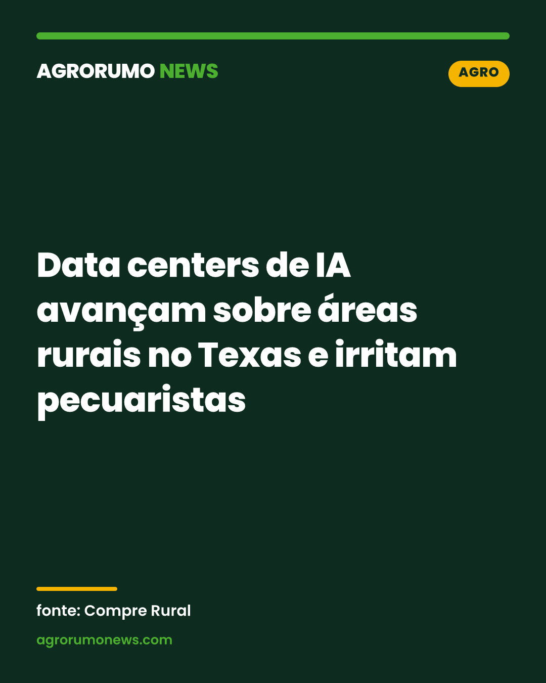 Data centers de IA avançam sobre áreas rurais no Texas e irritam pecuaristas