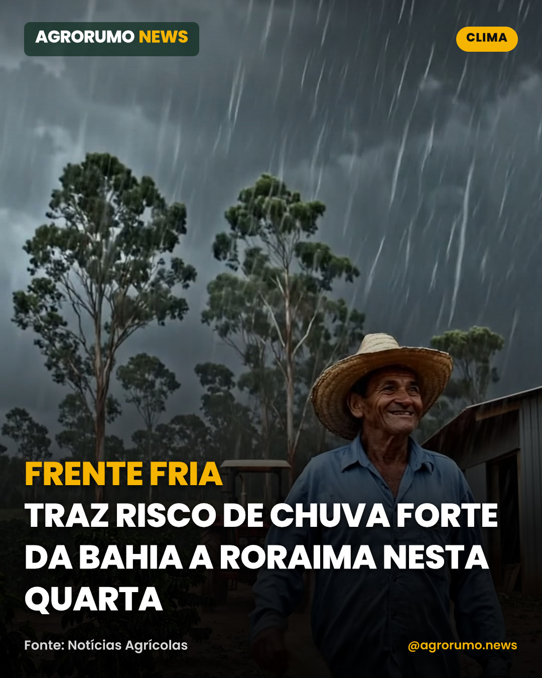 Frente fria traz risco de chuva forte da Bahia a Roraima nesta quarta