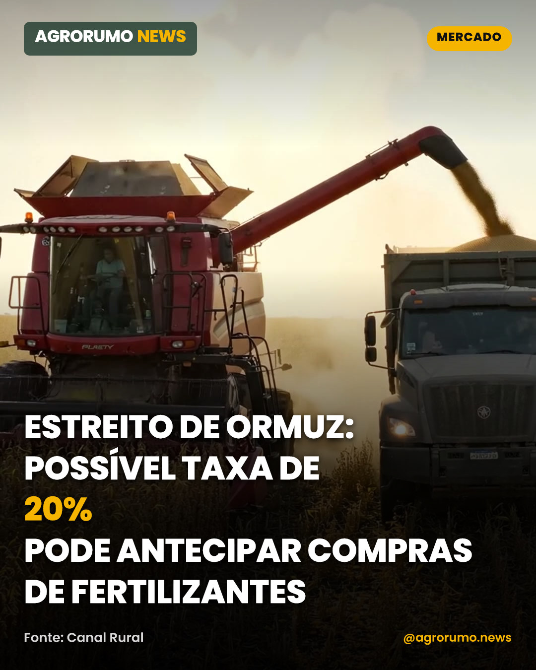 Estreito de Ormuz: possível taxa de 20% pode antecipar compras de fertilizantes