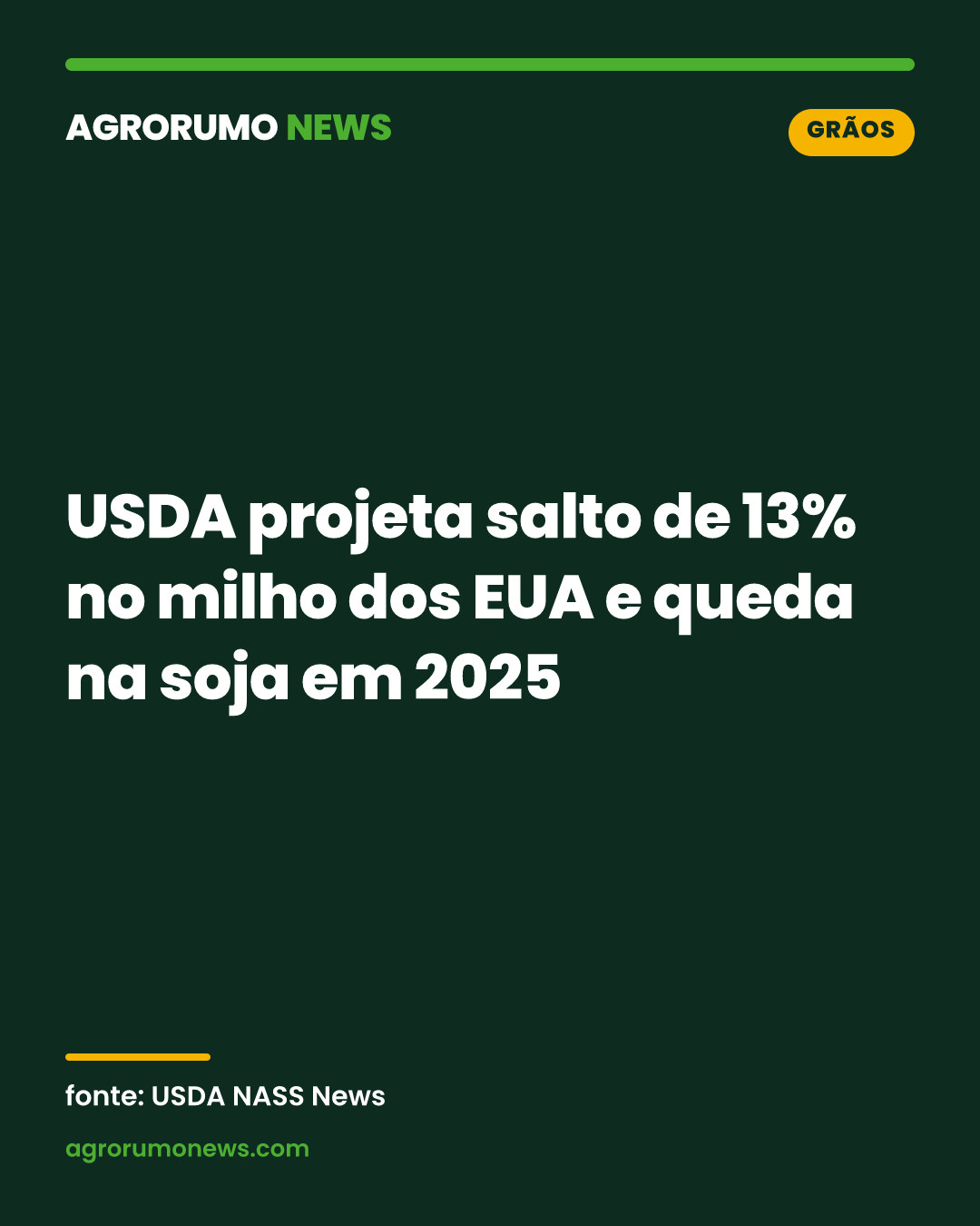 USDA projeta salto de 13% no milho dos EUA e queda na soja em 2025