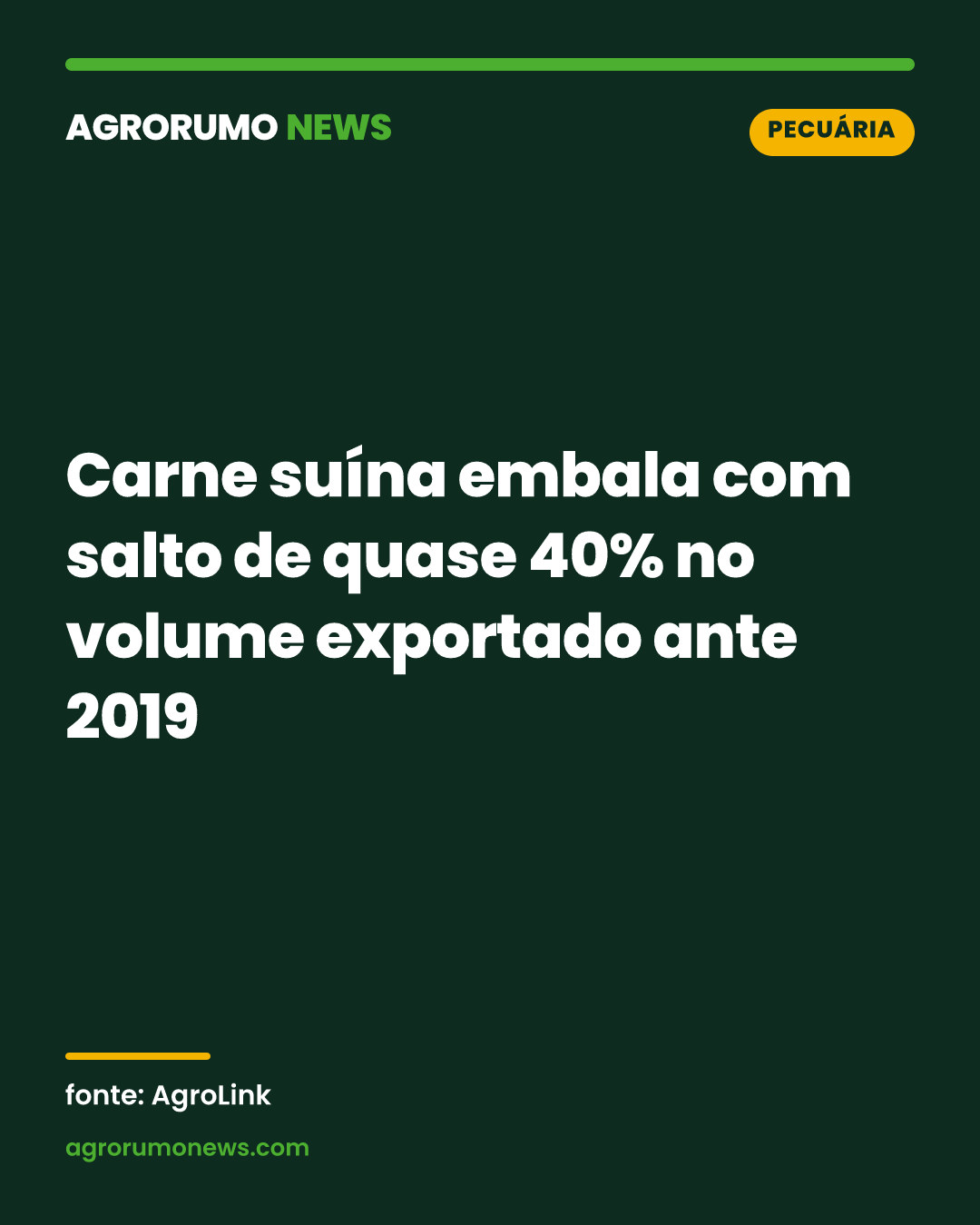 Carne suína embala com salto de quase 40% no volume exportado ante 2019