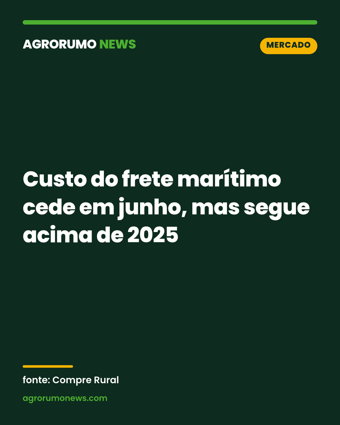 Custo do frete marítimo cede em junho, mas segue acima de 2025