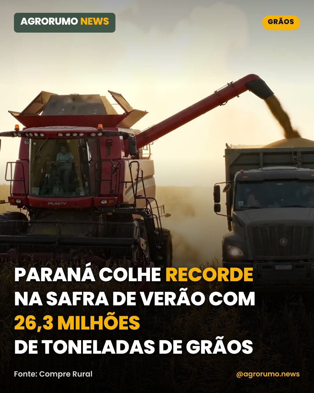 Paraná colhe recorde na safra de verão com 26,3 milhões de toneladas de grãos