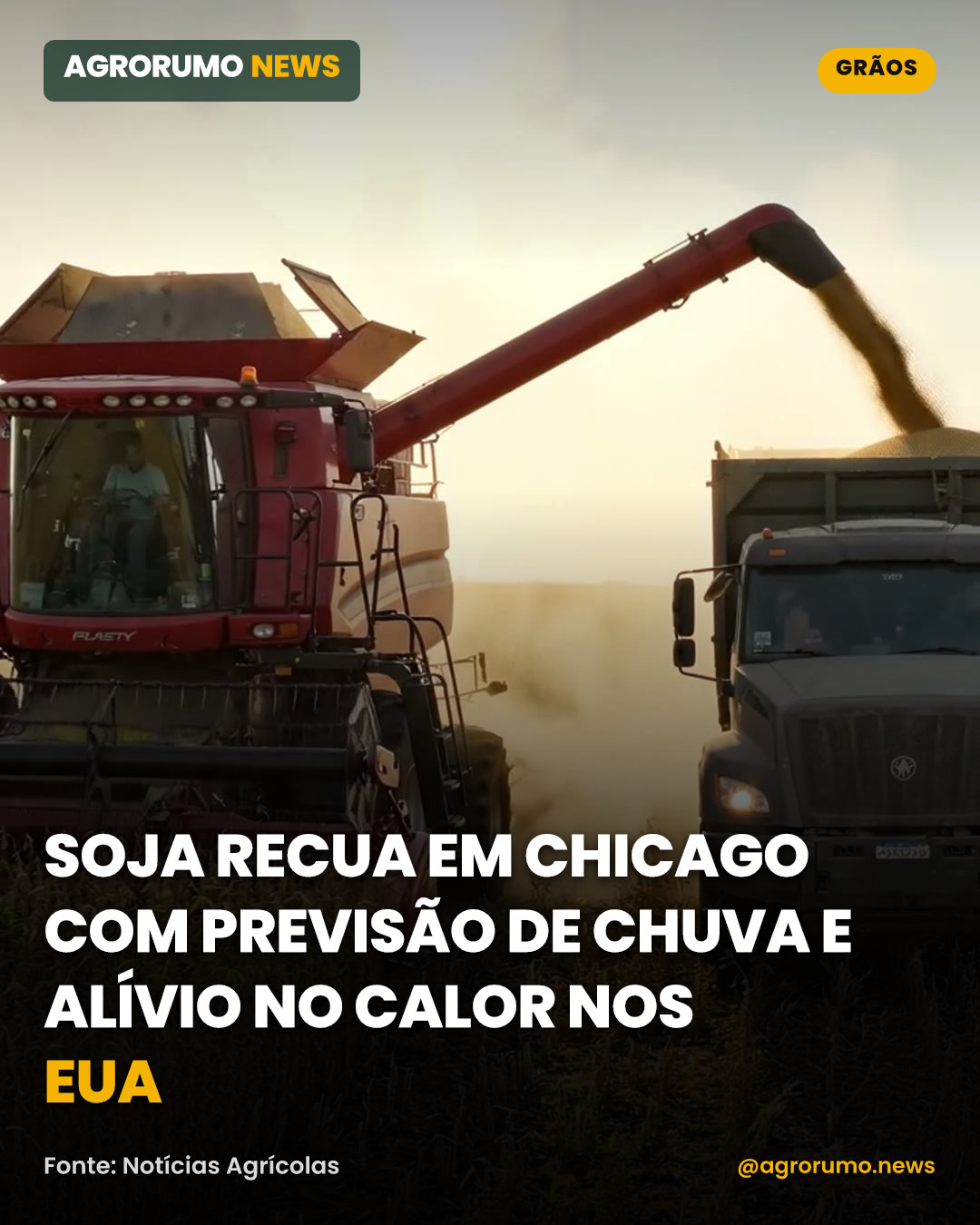 Soja recua em Chicago com previsão de chuva e alívio no calor nos EUA