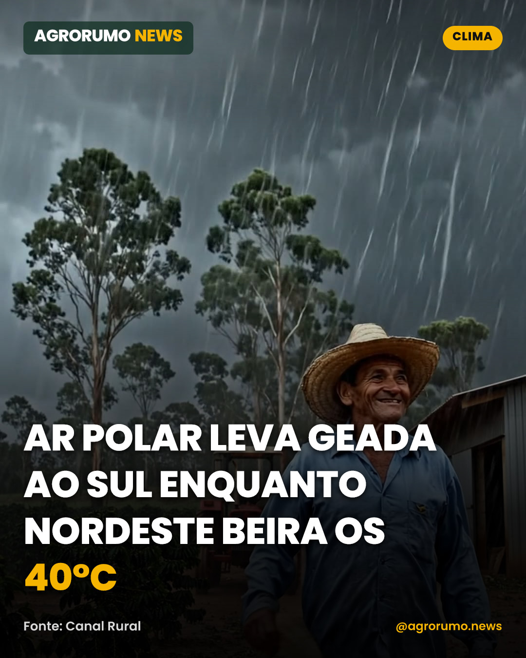 Ar polar leva geada ao Sul enquanto Nordeste beira os 40°C
