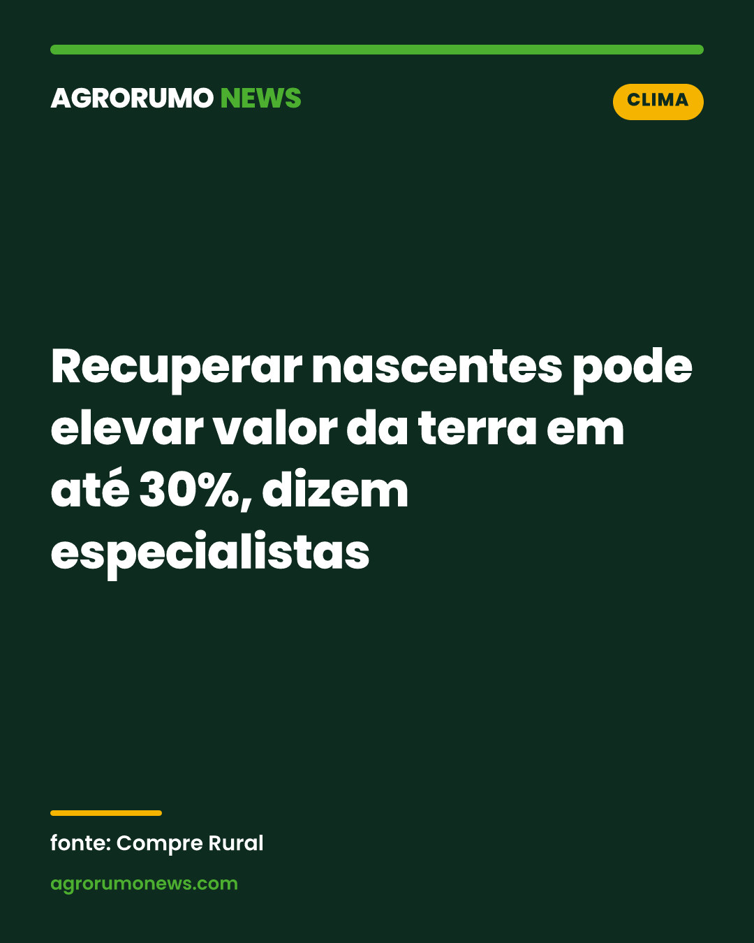 Recuperar nascentes pode elevar valor da terra em até 30%, dizem especialistas