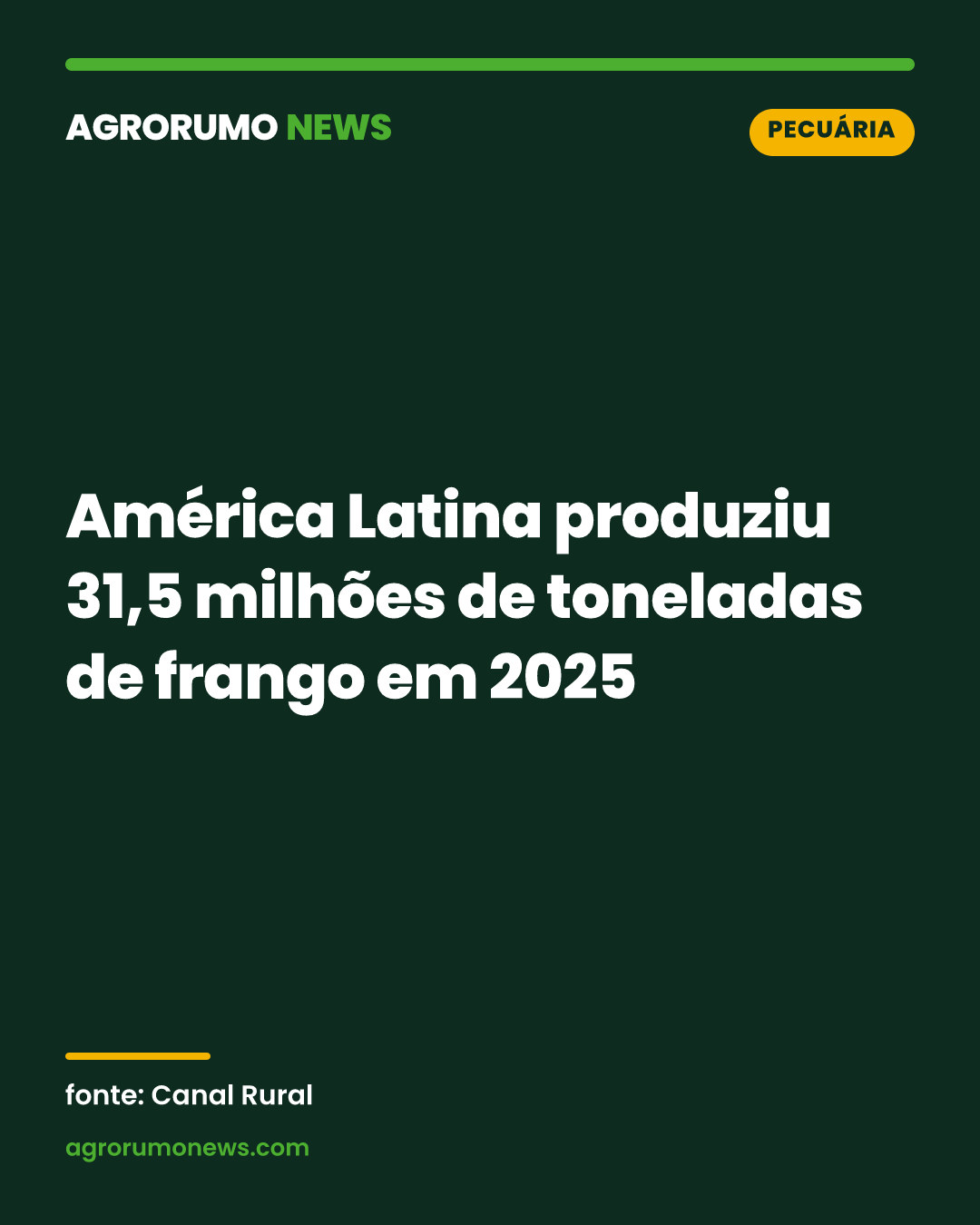 América Latina produziu 31,5 milhões de toneladas de frango em 2025