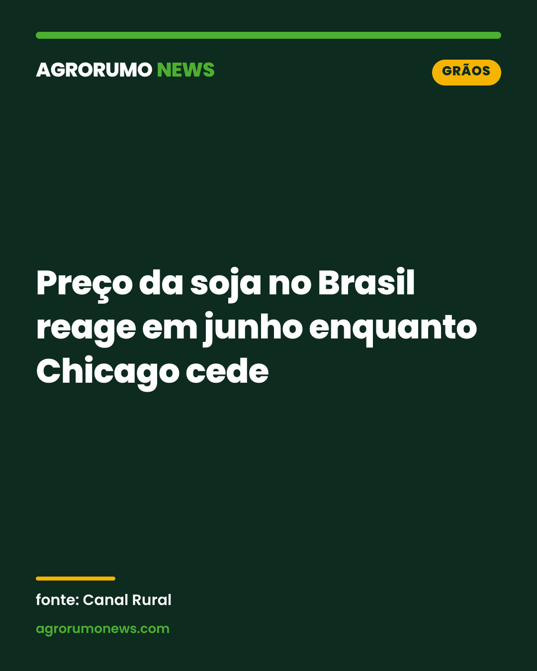 Preço da soja no Brasil reage em junho enquanto Chicago cede