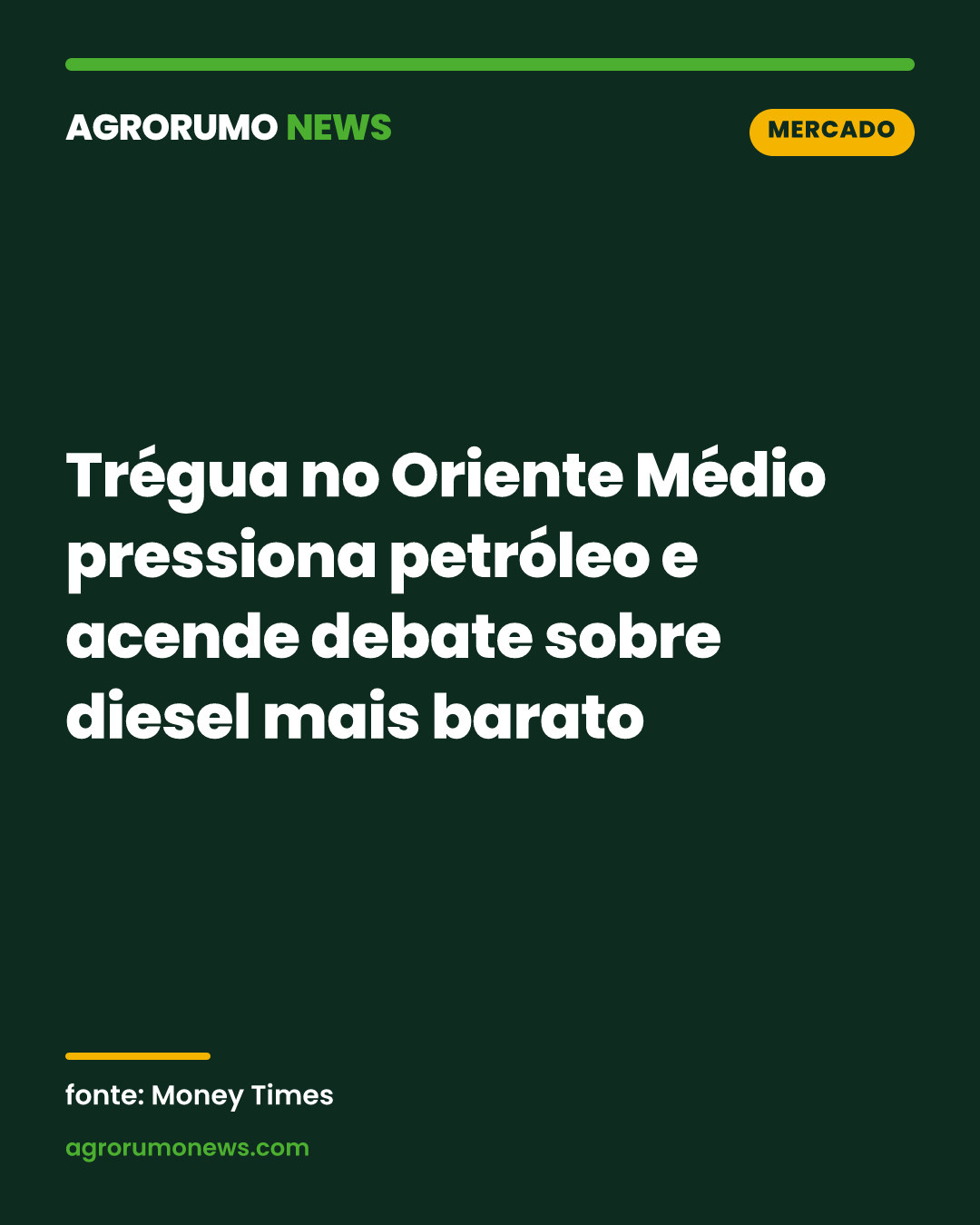 Trégua no Oriente Médio pressiona petróleo e acende debate sobre diesel mais barato