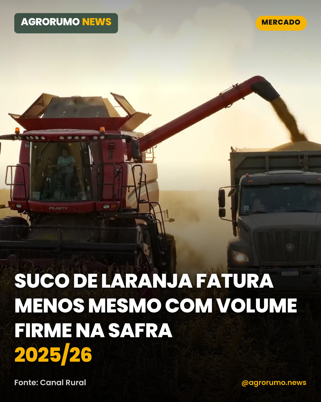 Suco de laranja fatura menos mesmo com volume firme na safra 2025/26