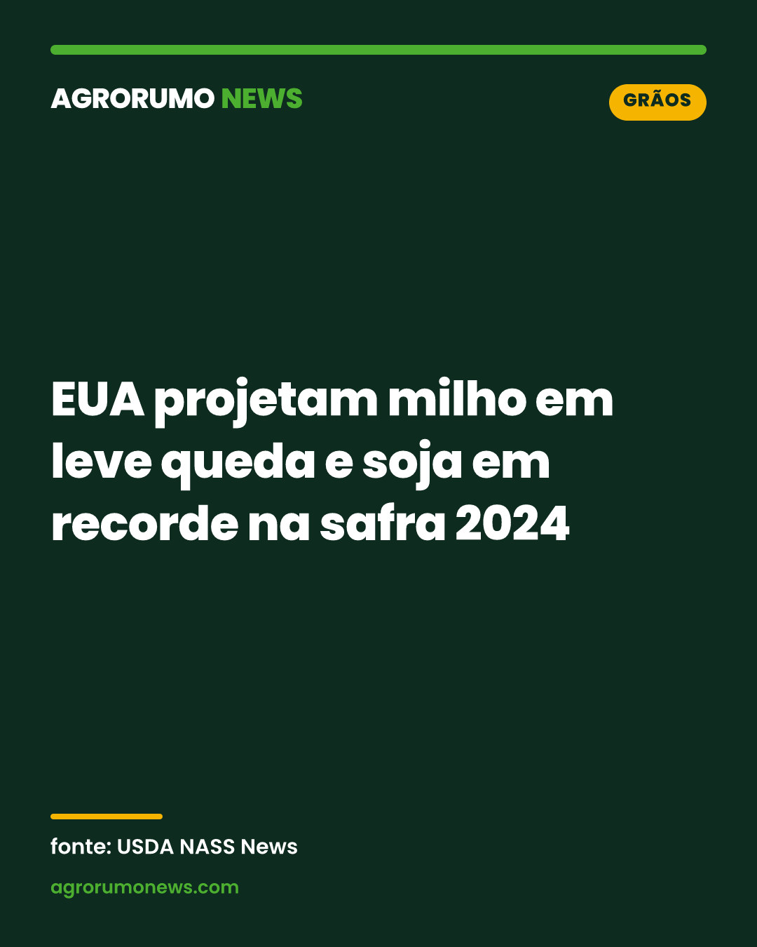 EUA projetam milho em leve queda e soja em recorde na safra 2024