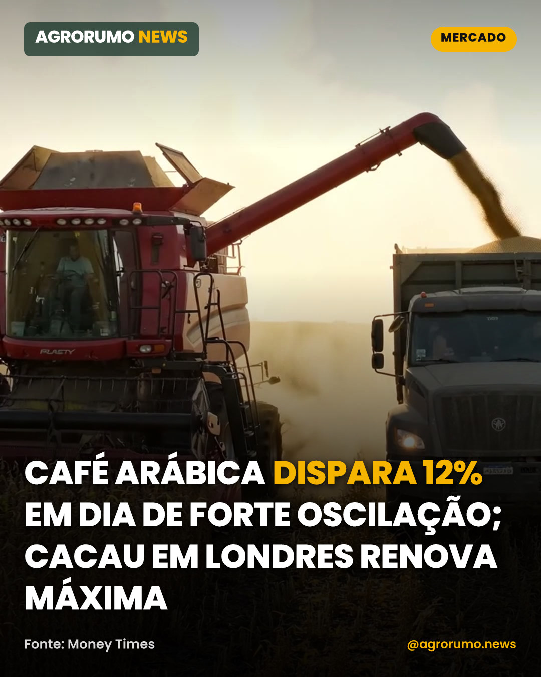 Café arábica dispara 12% em dia de forte oscilação; cacau em Londres renova máxima