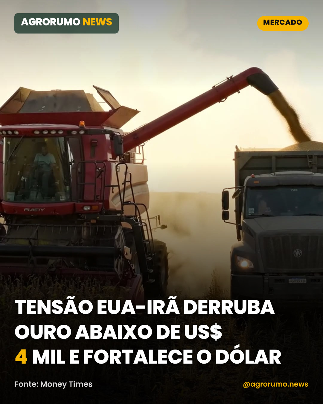 Tensão EUA-Irã derruba ouro abaixo de US$ 4 mil e fortalece o dólar