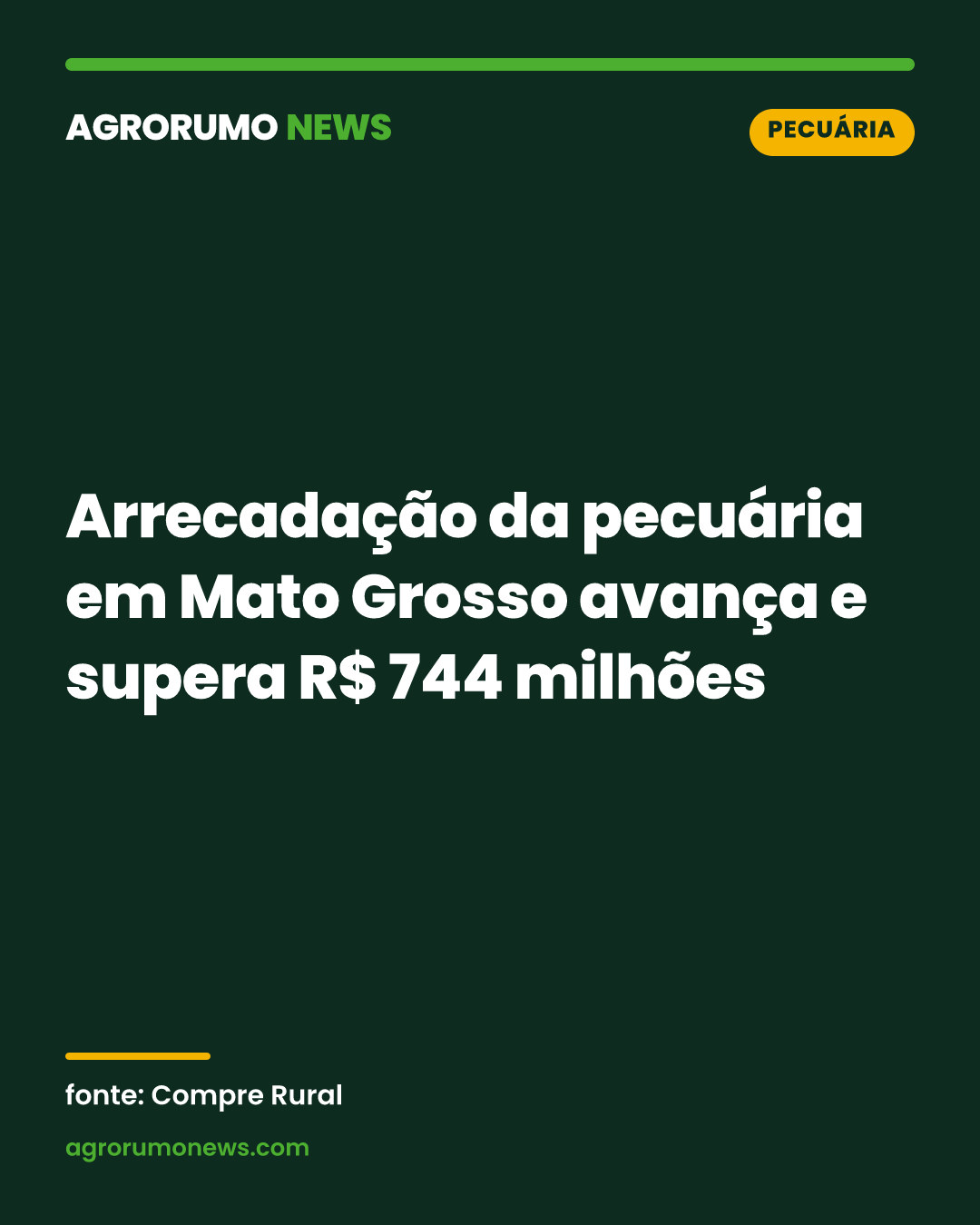 Arrecadação da pecuária em Mato Grosso avança e supera R$ 744 milhões