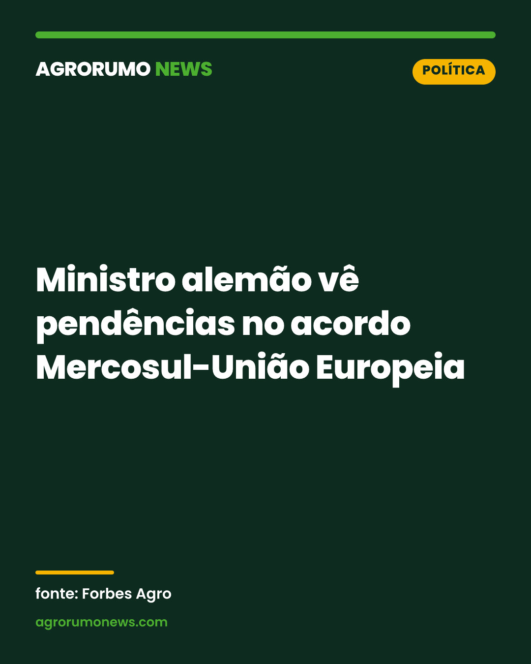 Ministro alemão vê pendências no acordo Mercosul-União Europeia