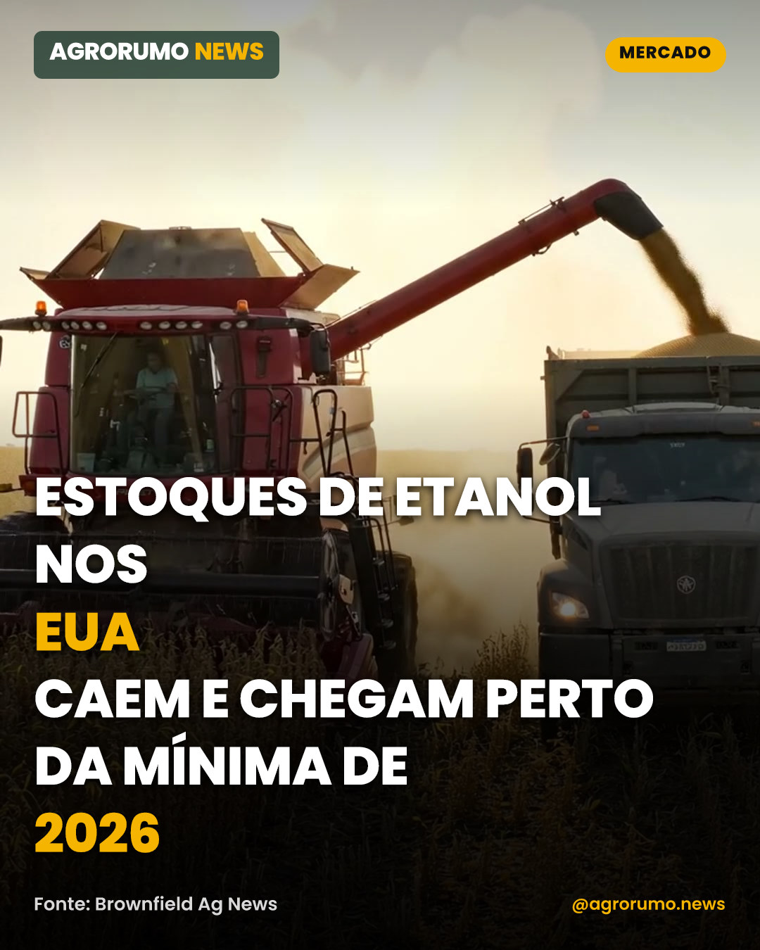 Estoques de etanol nos EUA caem e chegam perto da mínima de 2026