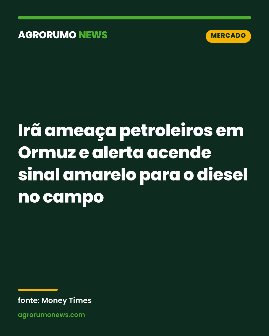 Irã ameaça petroleiros em Ormuz e alerta acende sinal amarelo para o diesel no campo