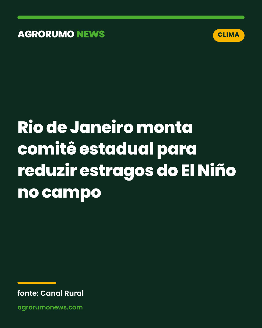 Rio de Janeiro monta comitê estadual para reduzir estragos do El Niño no campo
