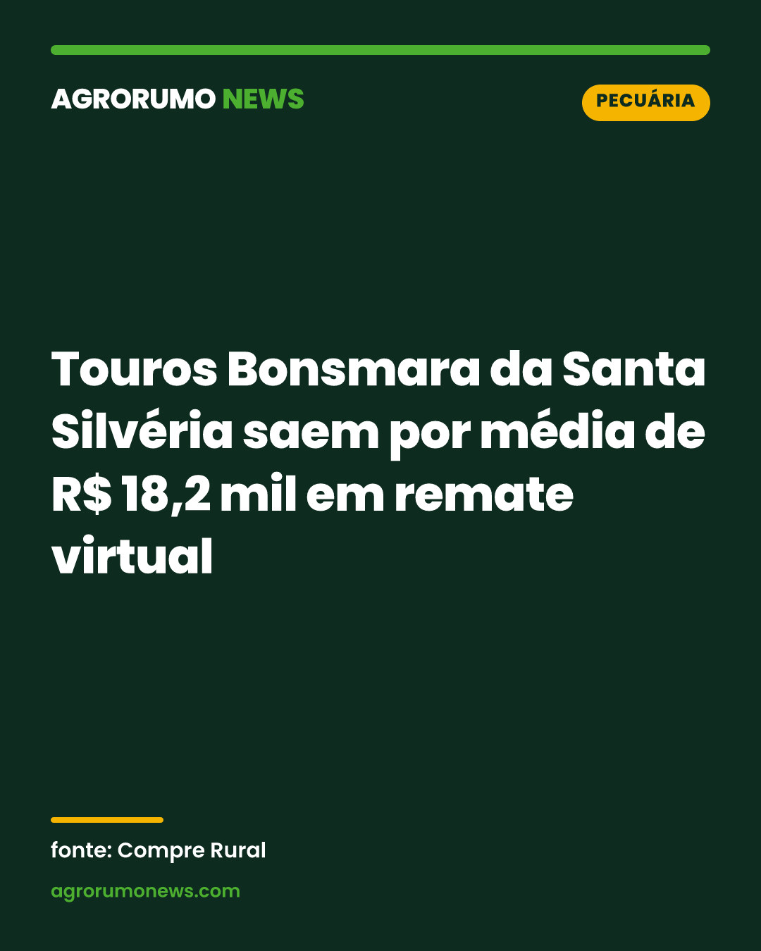 Touros Bonsmara da Santa Silvéria saem por média de R$ 18,2 mil em remate virtual
