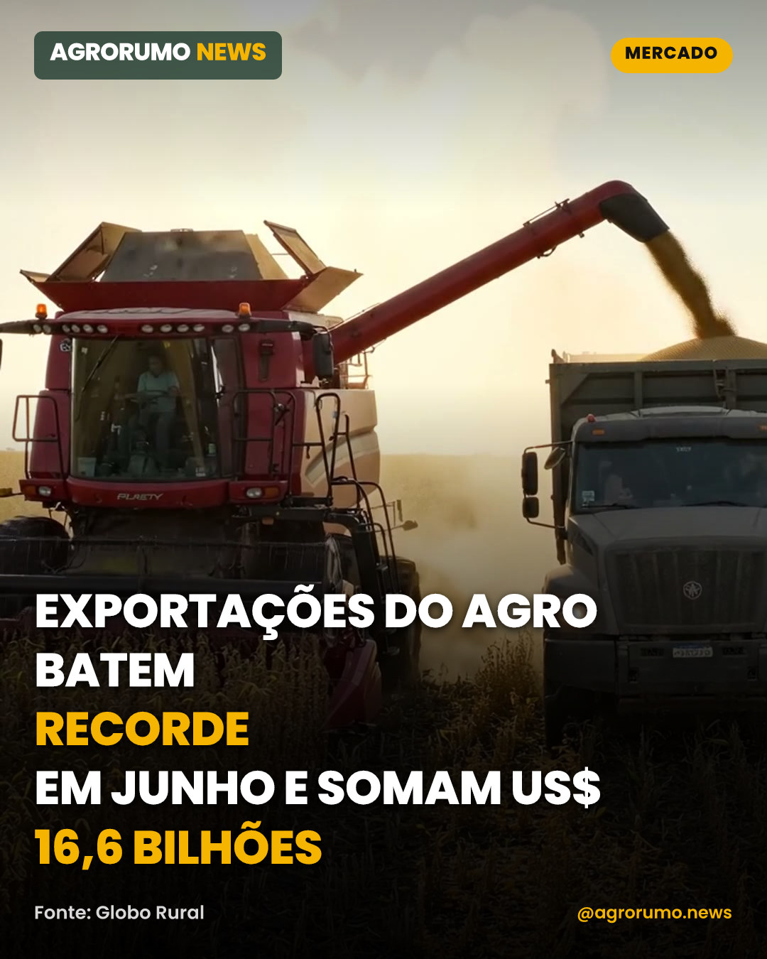 Exportações do agro batem recorde em junho e somam US$ 16,6 bilhões