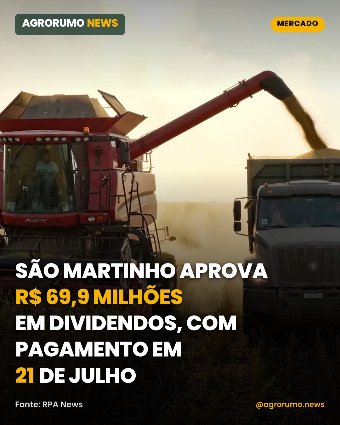 São Martinho aprova R$ 69,9 milhões em dividendos, com pagamento em 21 de julho