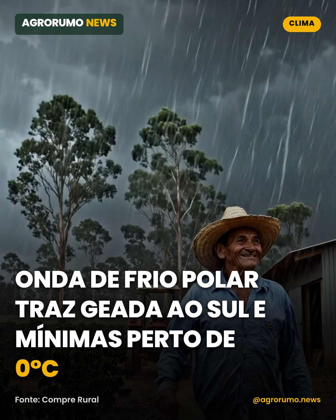 Onda de frio polar traz geada ao Sul e mínimas perto de 0°C