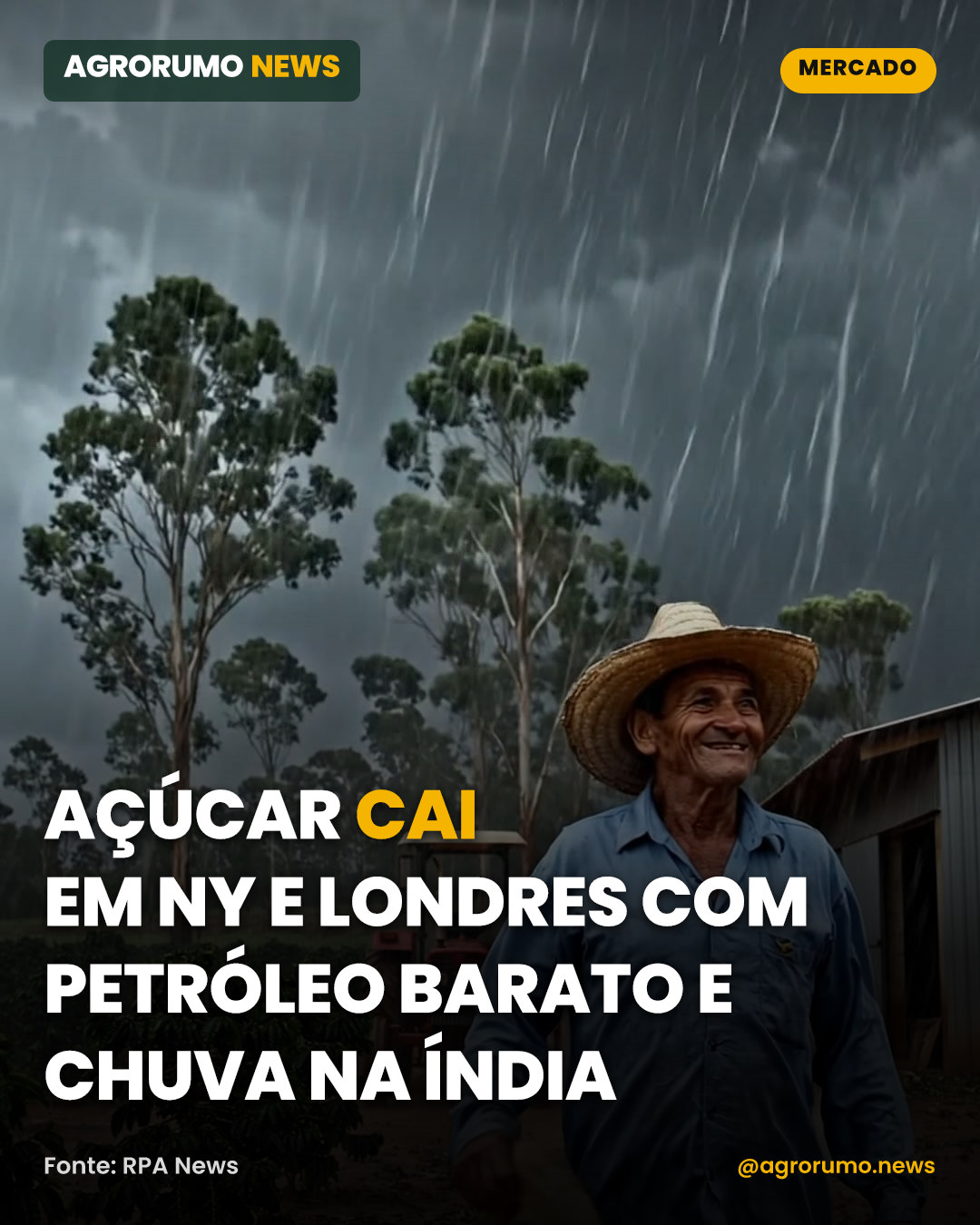Açúcar cai em NY e Londres com petróleo barato e chuva na Índia