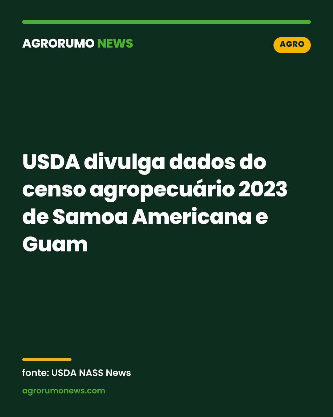 USDA divulga dados do censo agropecuário 2023 de Samoa Americana e Guam