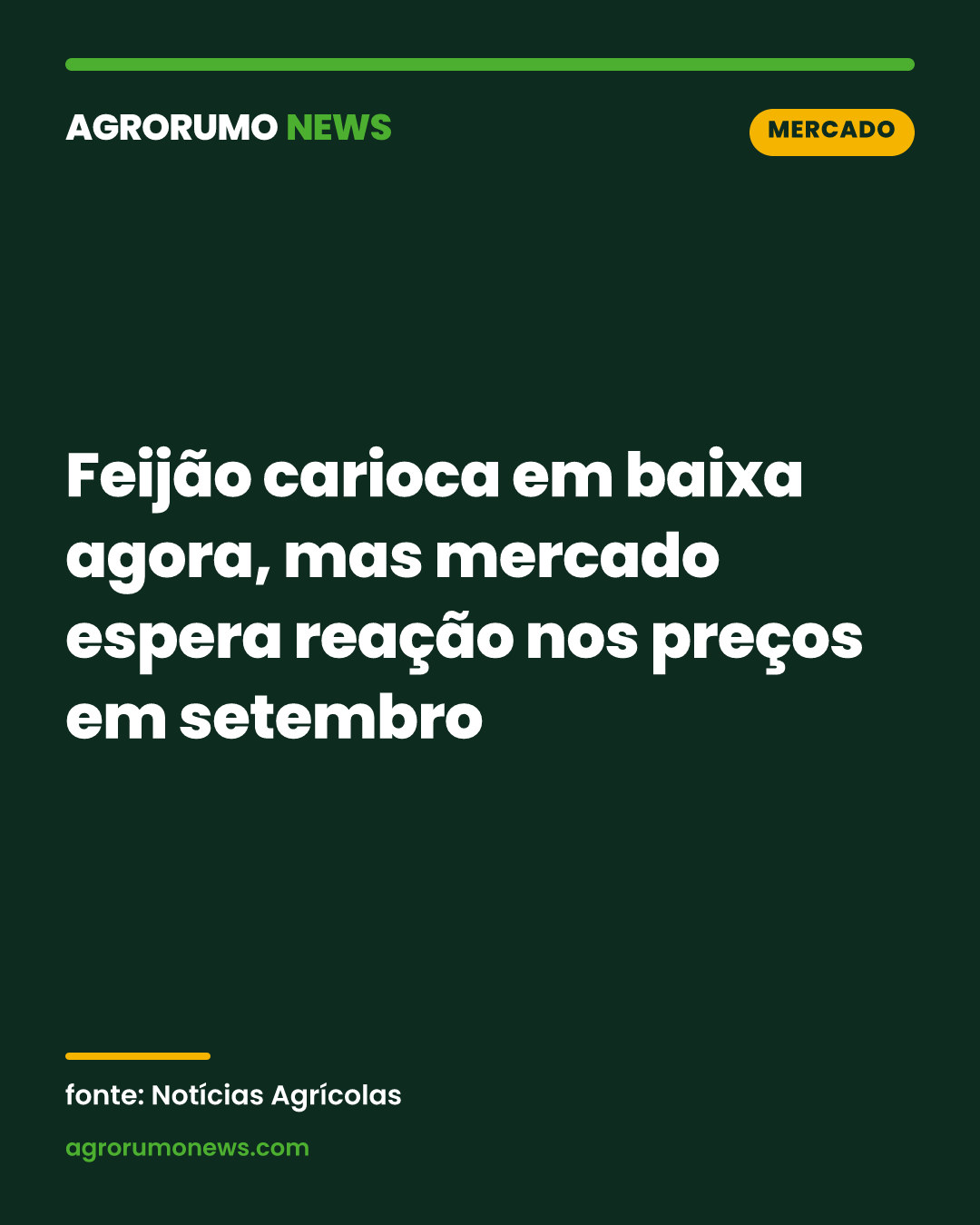 Feijão carioca em baixa agora, mas mercado espera reação nos preços em setembro