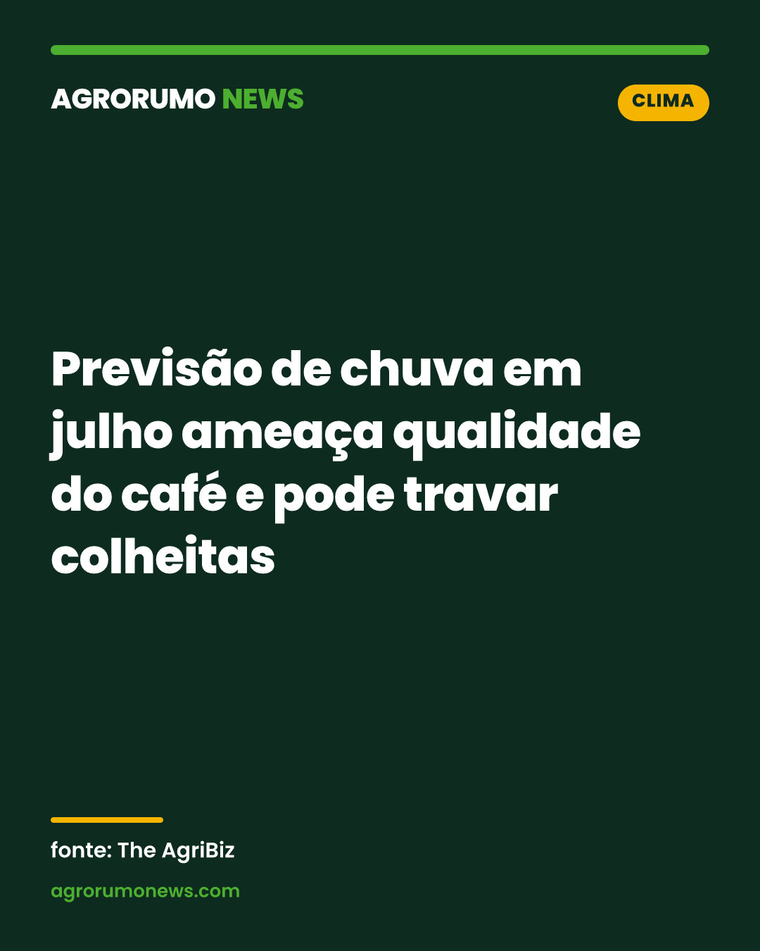 Previsão de chuva em julho ameaça qualidade do café e pode travar colheitas