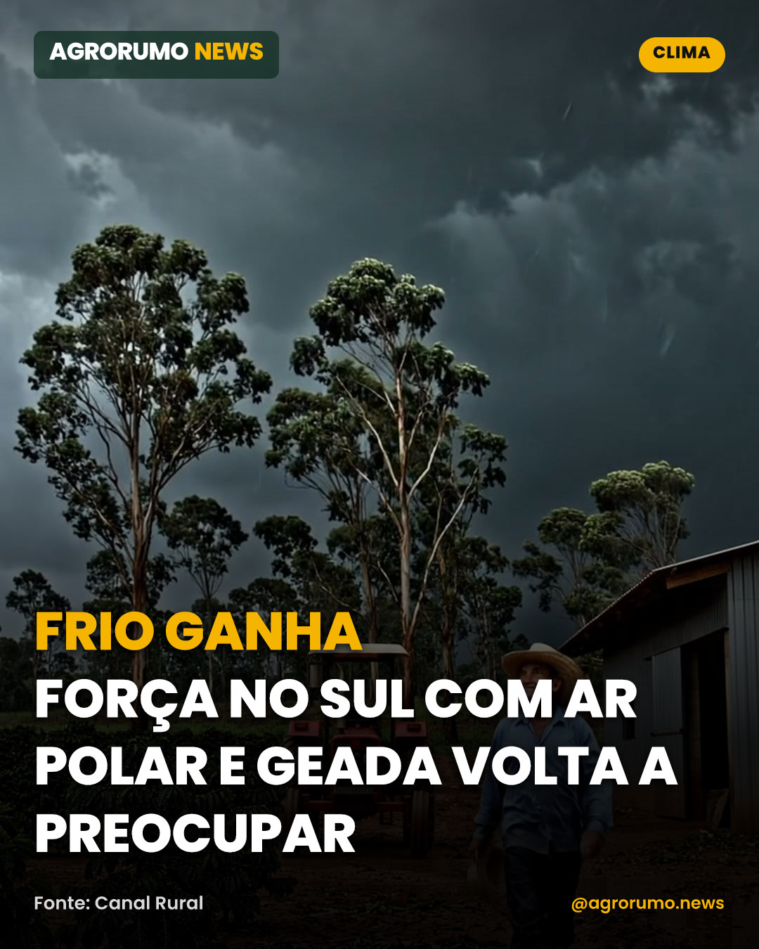 Frio ganha força no Sul com ar polar e geada volta a preocupar